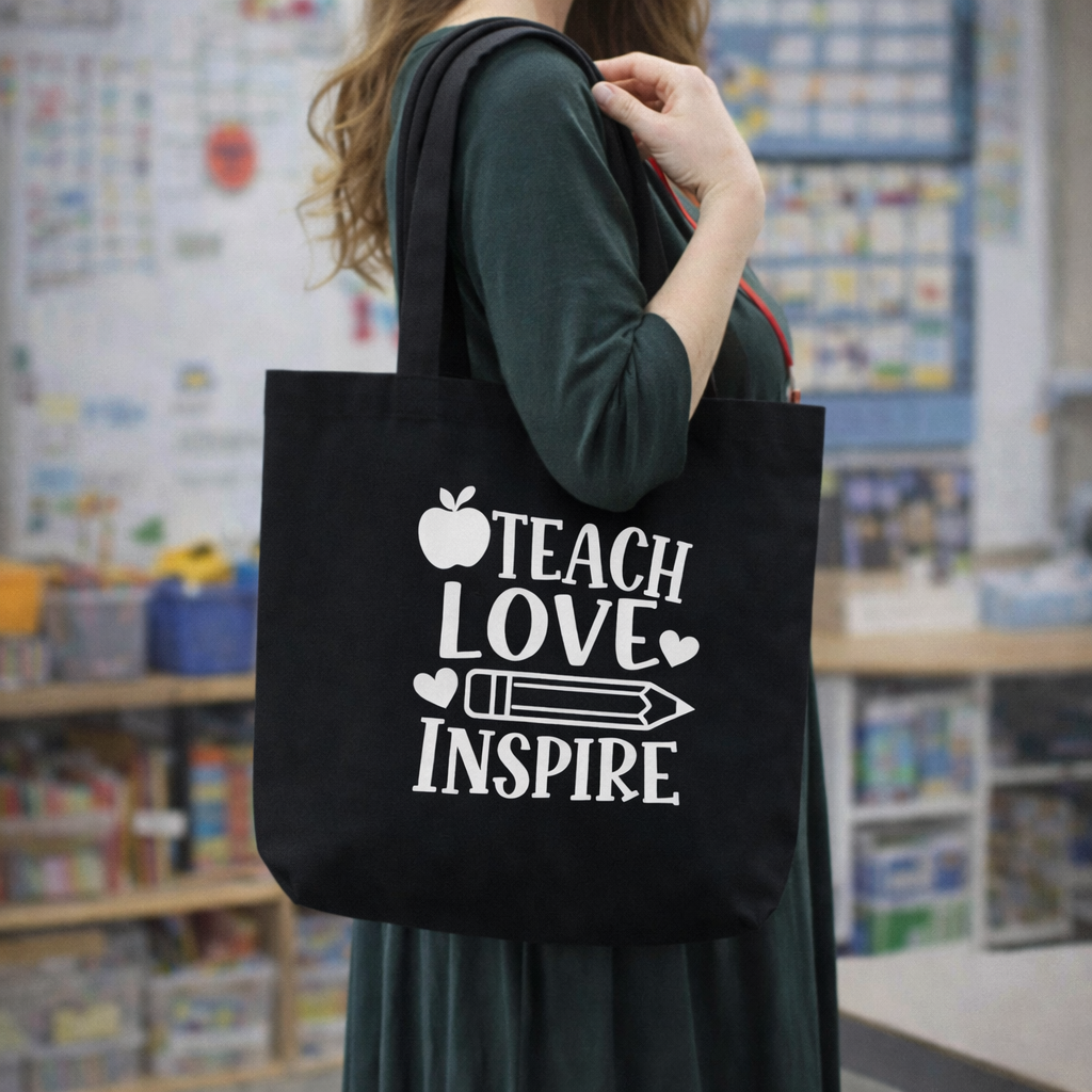 Teach Love Inspire Canvas Tote Bag | Teacher Appreciation Tote