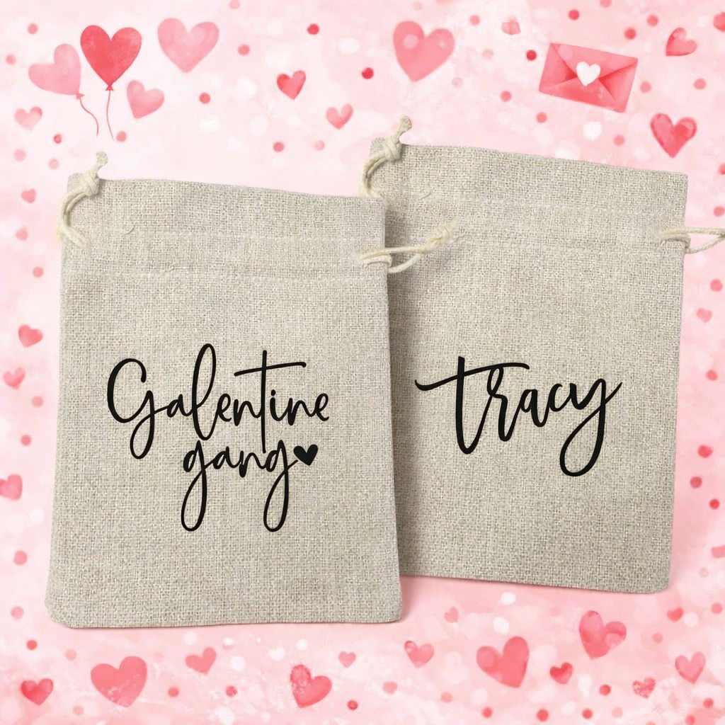 Galentine Drawstring Tote Bag 5x6 | Custom | Personalized Galentine Party Favor Bag