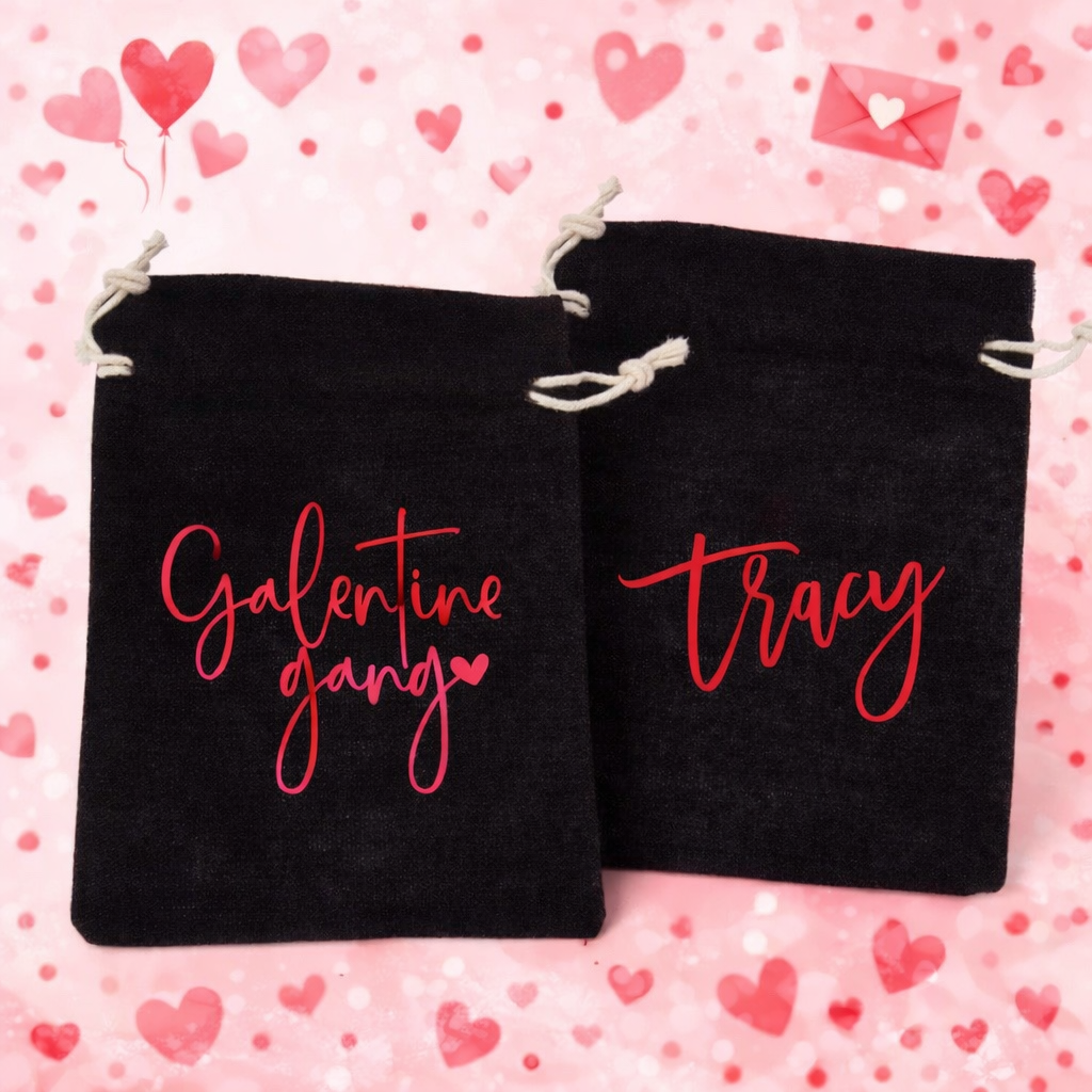 Galentine Drawstring Tote Bag 5x6 | Custom | Personalized Galentine Party Favor Bag