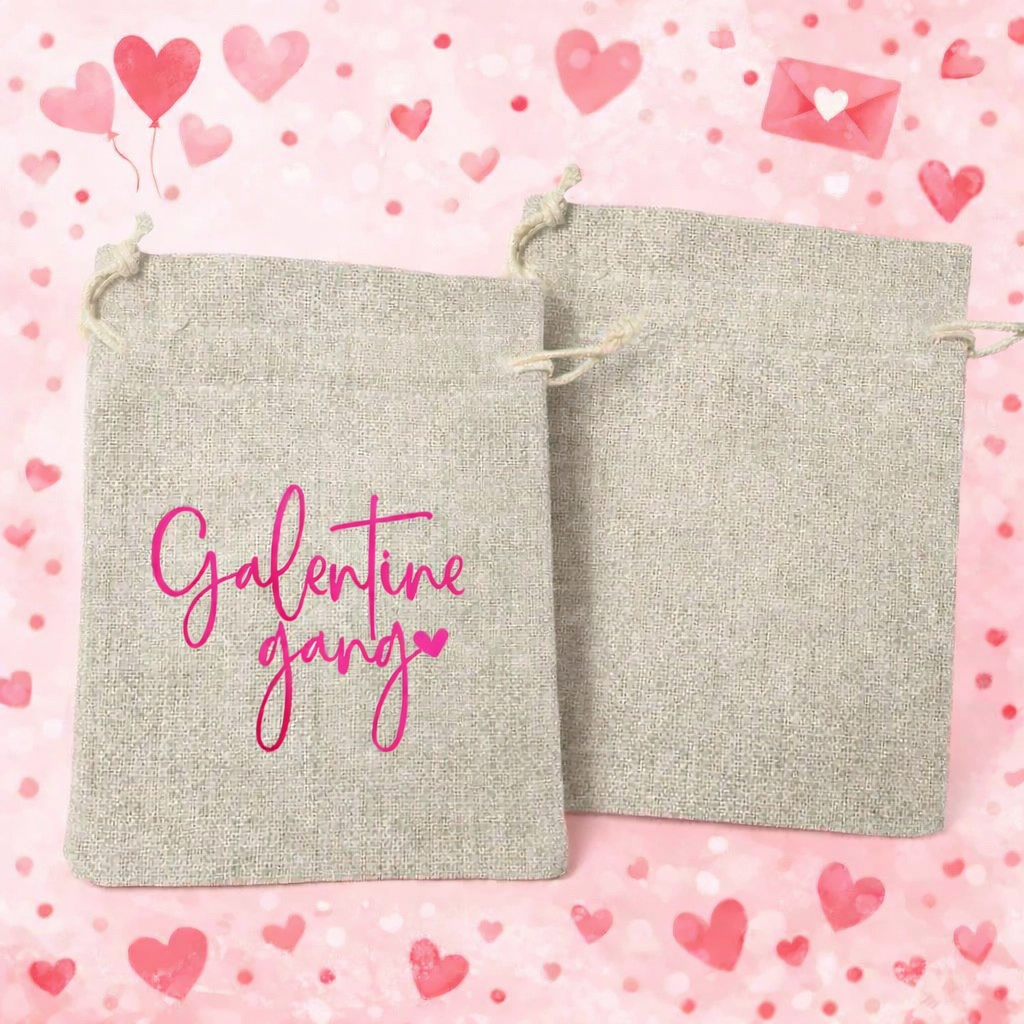 Galentine Drawstring Tote Bag 5x6 | Custom | Personalized Galentine Party Favor Bag