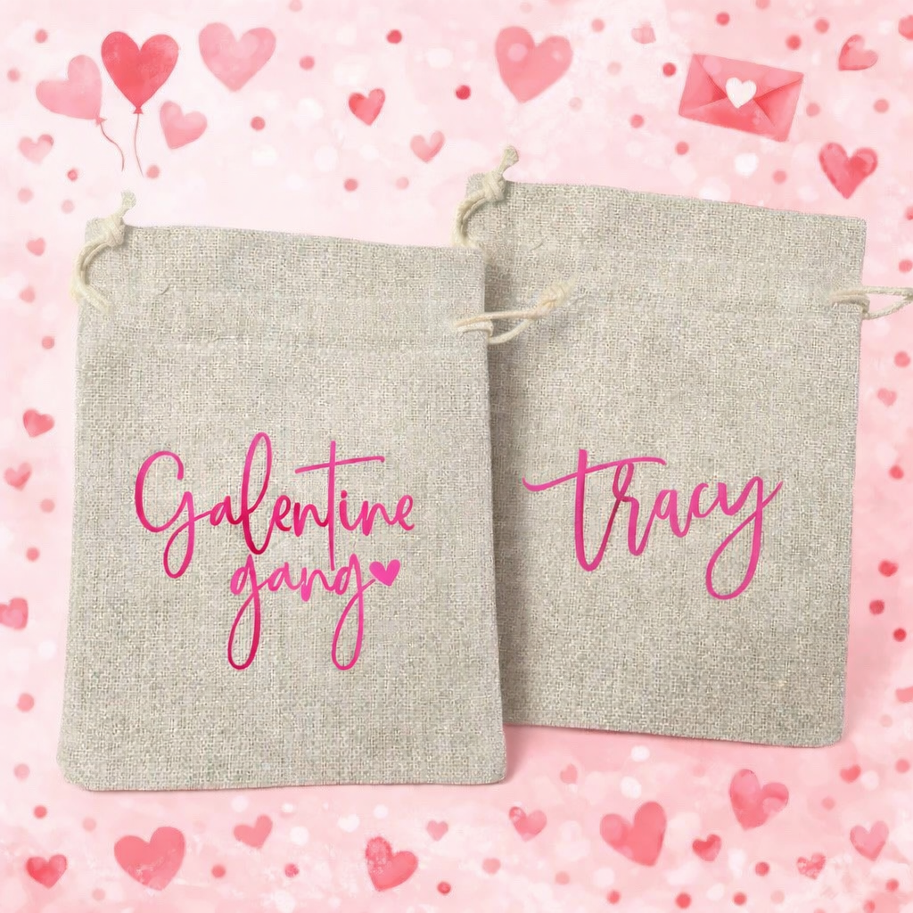 Galentine Drawstring Tote Bag 5x6 | Custom | Personalized Galentine Party Favor Bag