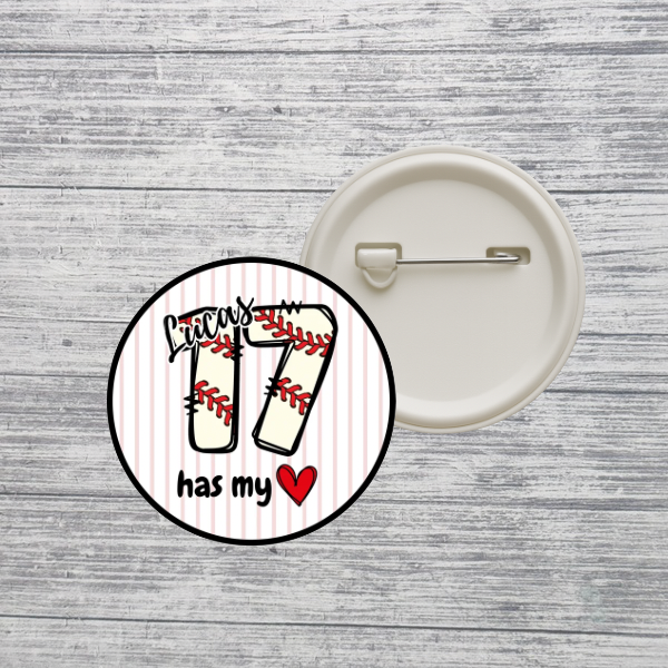 Baseball Number Pin Back Button – Custom Personalized 2.25” Sports Pin with Optional Name