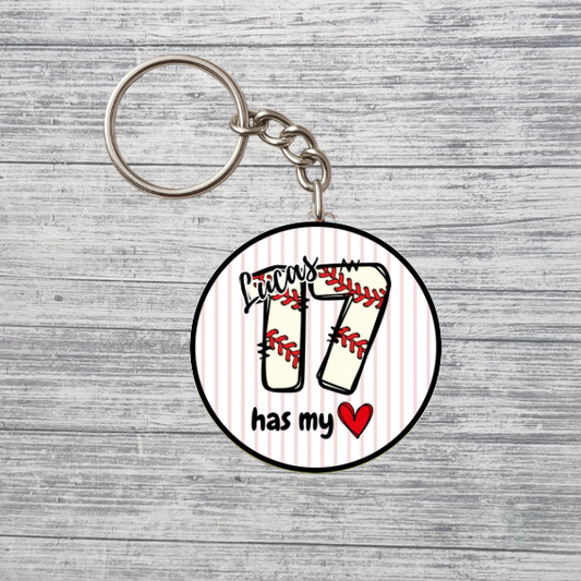 Baseball Number Keychain – Custom Personalized 2.25” Baseball Fan Keychain with Optional Name