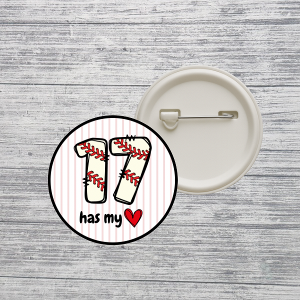 Baseball Number Pin Back Button – Custom Personalized 2.25” Sports Pin with Optional Name