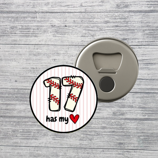Baseball Number Bottle Opener Magnet – Custom Personalized 2.25” Baseball Fan Gift with Optional Name