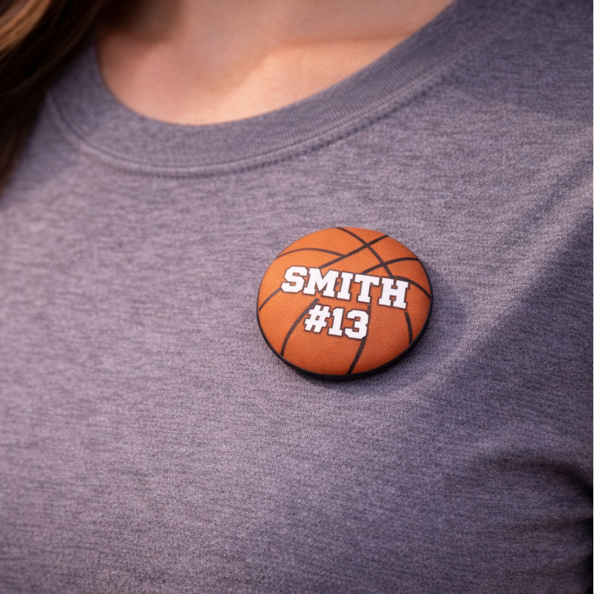 Basketball Pin Custom Personalized Name & Number Button