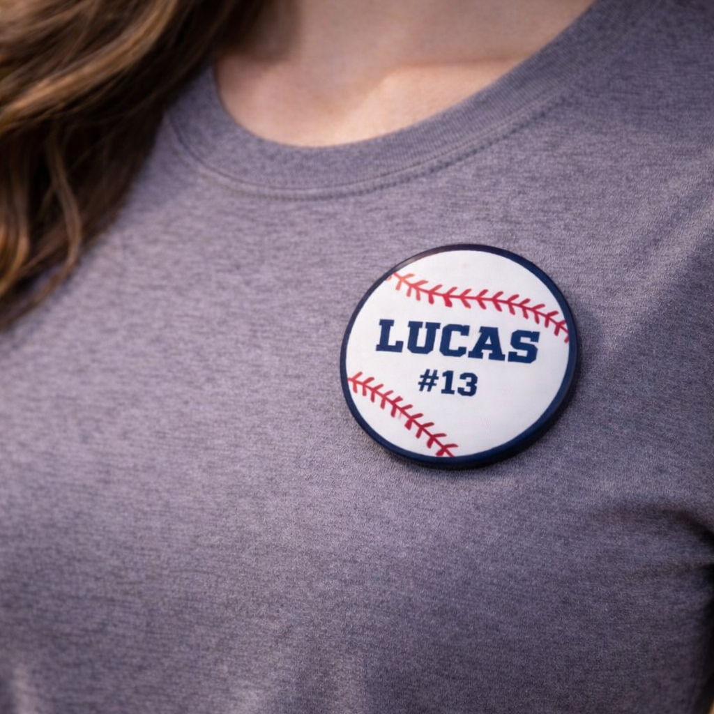 Baseball Button Custom Personalized Name & Number Team Pin