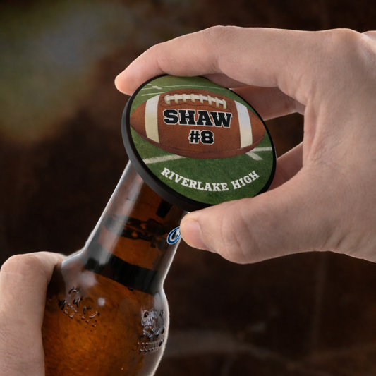 Football Bottle Opener Magnet Basketball Pin Custom Personalized Name & Number Button