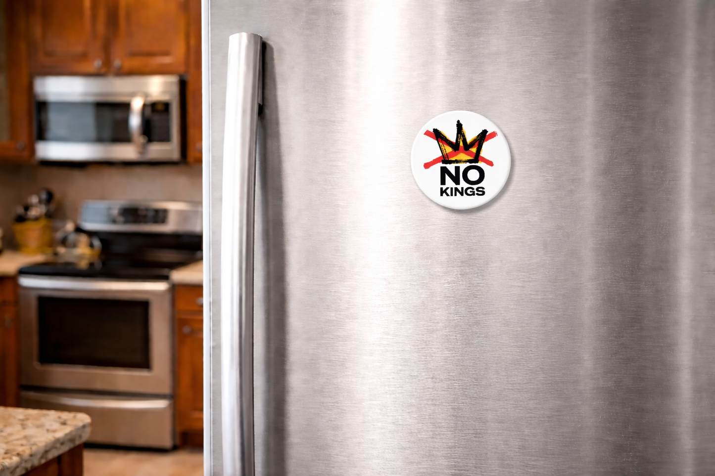 No Kings Round Magnet – Anti Crown Statement Fridge Magnet