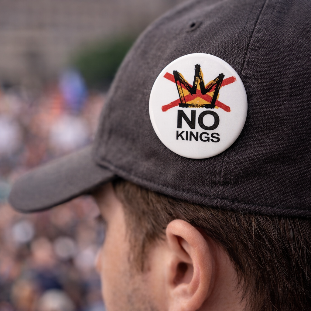 No Kings Button Pin – Anti Crown Statement