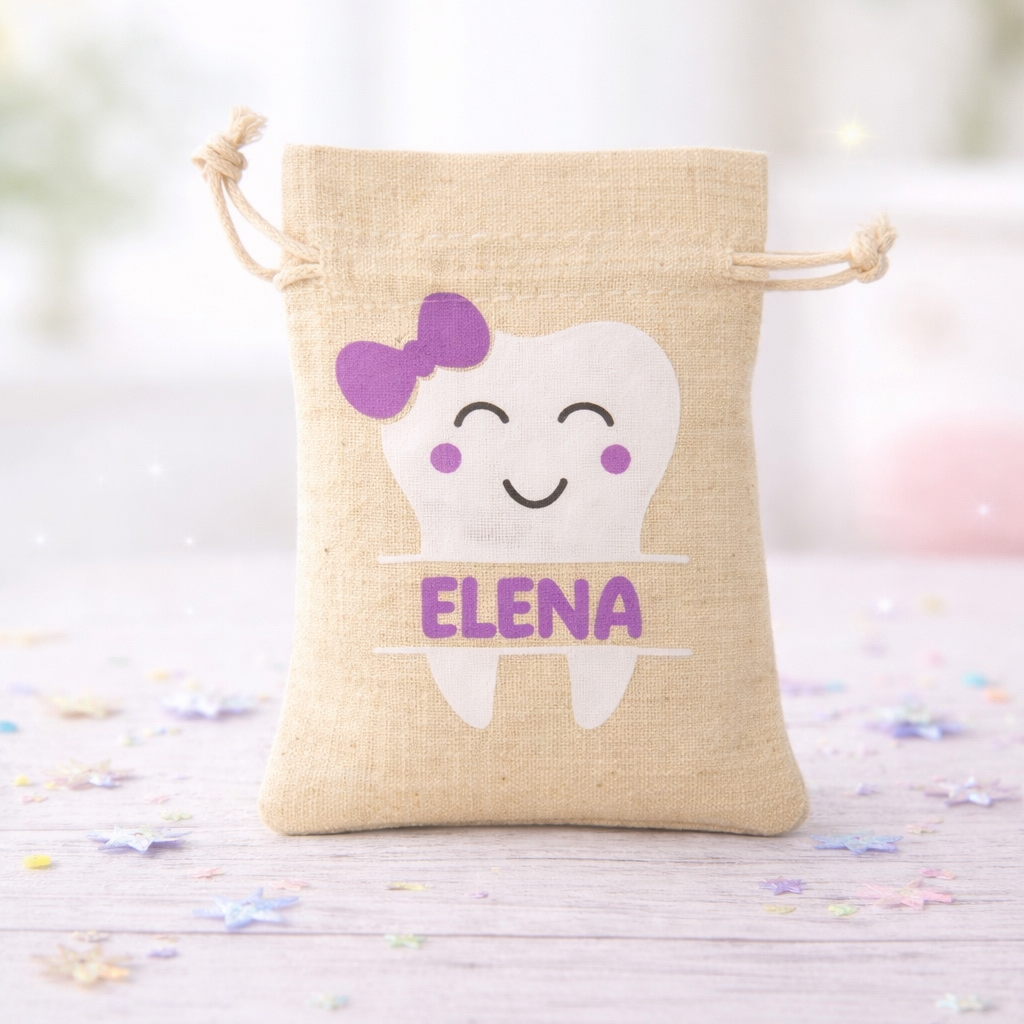 Tooth Fairy Bag Custom Personalized Canvas Tote Bag with bow