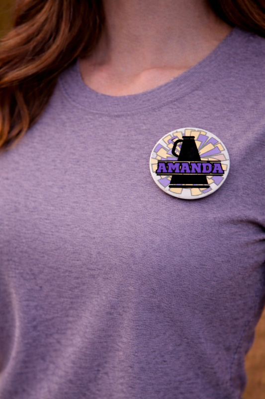 Cheer Pin Custom Personalized Name & 2 Colors Cheerleader Button
