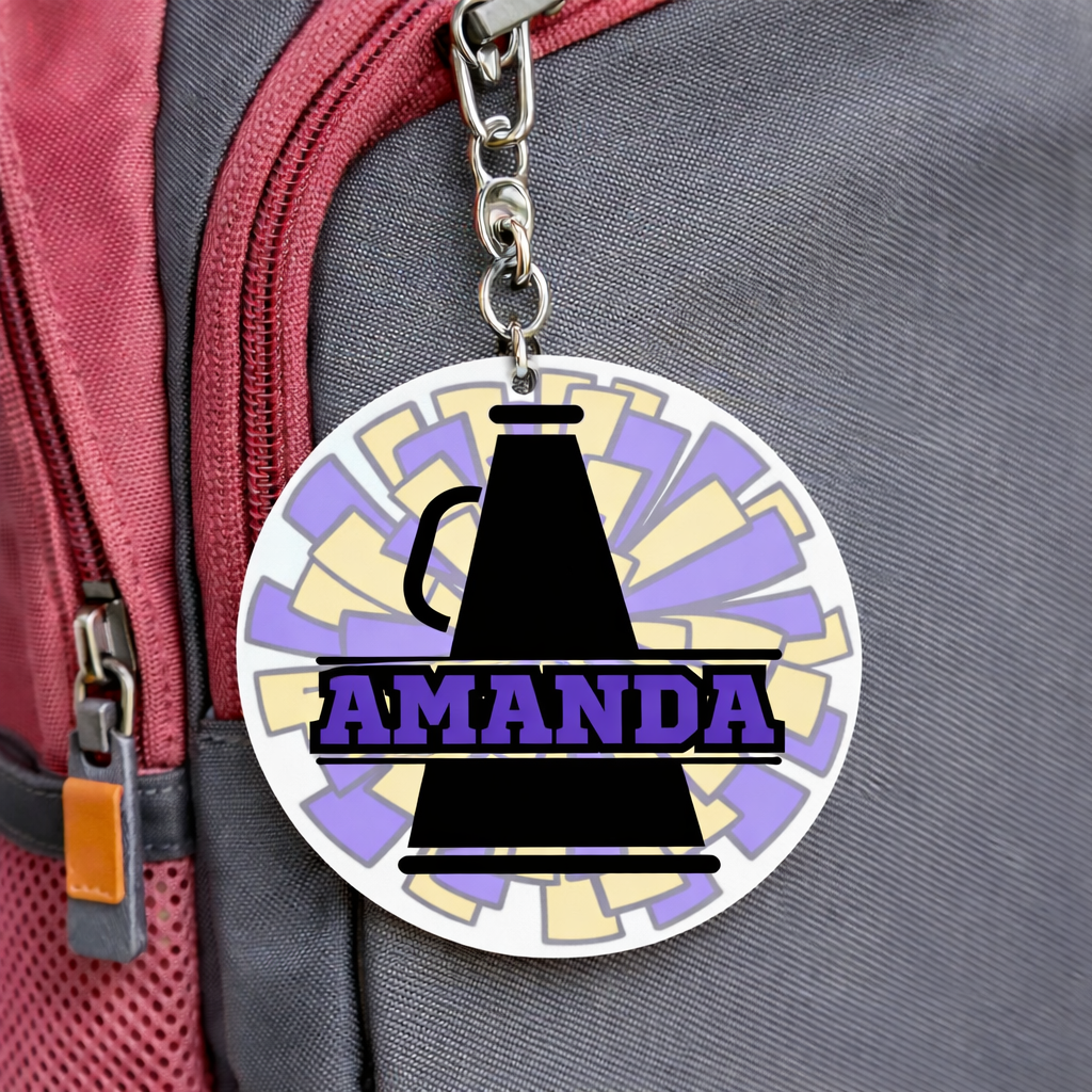 Cheer Keychain Custom Personalized Name & 2 Colors Megaphone Cheerleader Gift