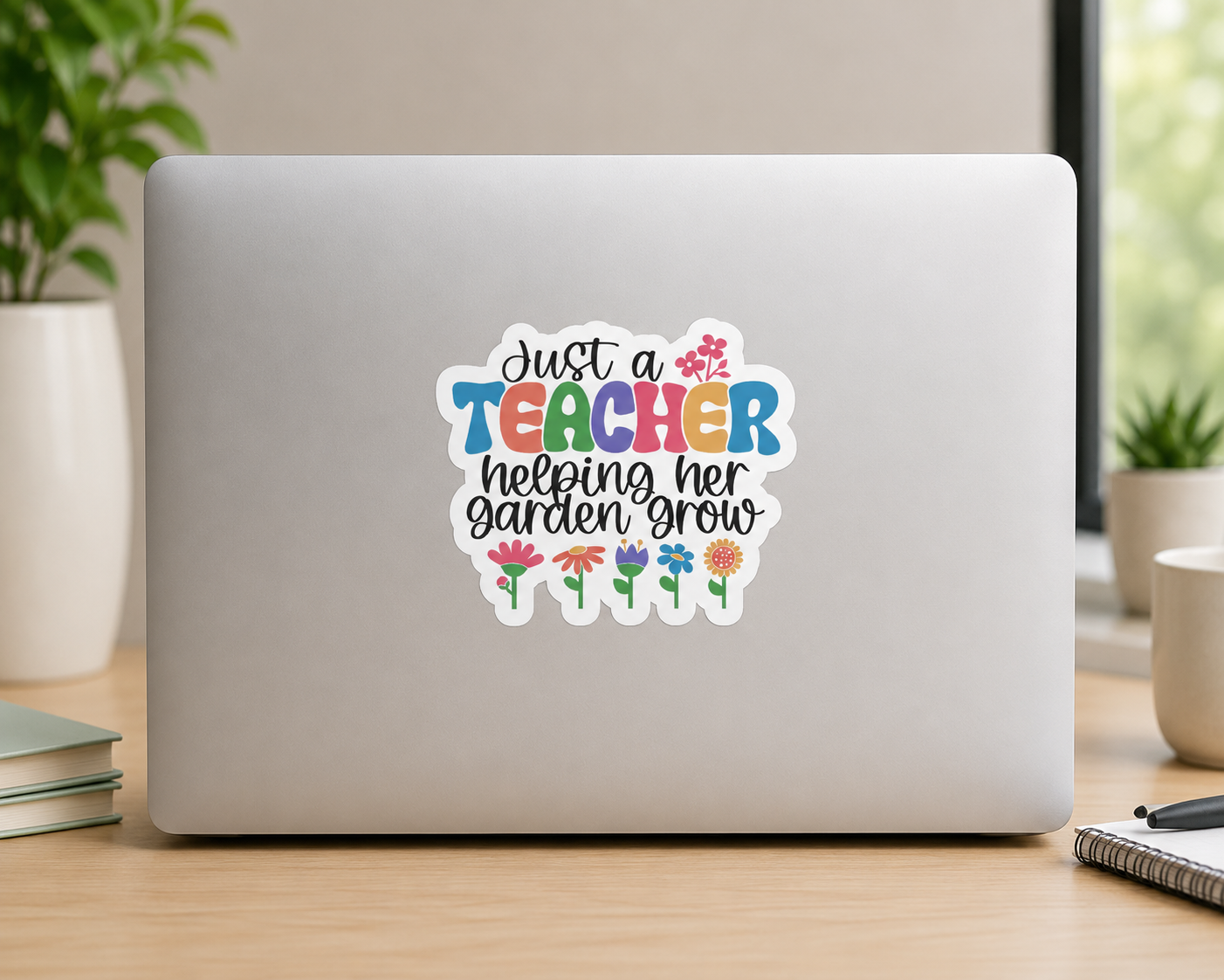 Just a Teacher Helping Her Garden Grow Sticker – 3” Floral Teacher Sticker – Teacher Appreciation Sticker