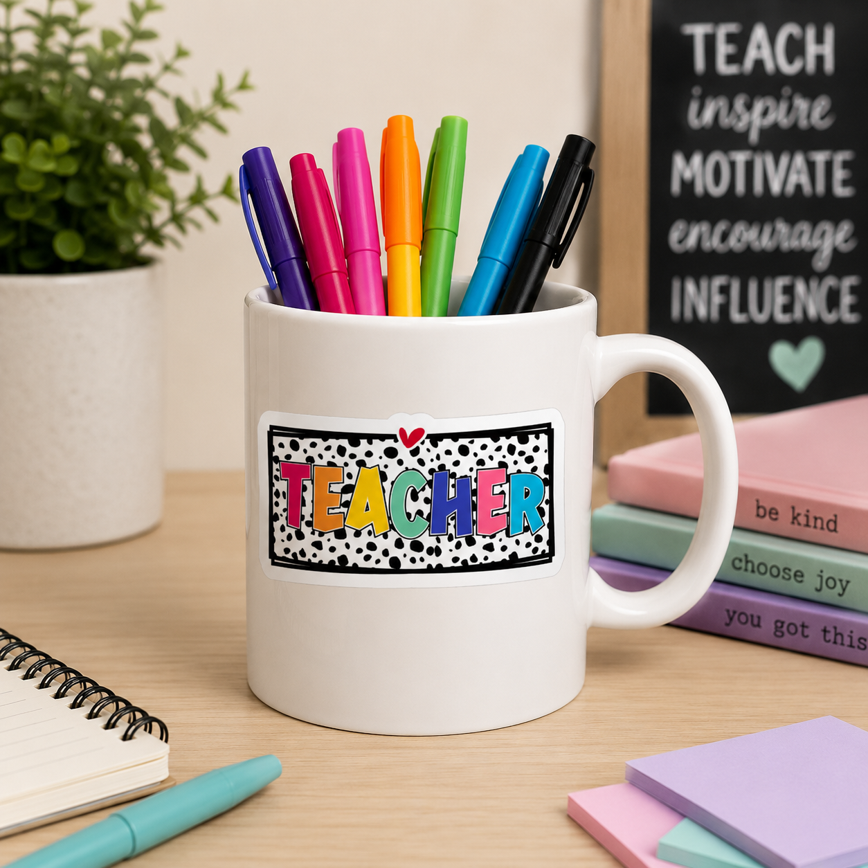 Teacher Sticker – 3” Colorful Teacher Appreciation Sticker – Cute Dalmatian Print Teacher Sticker