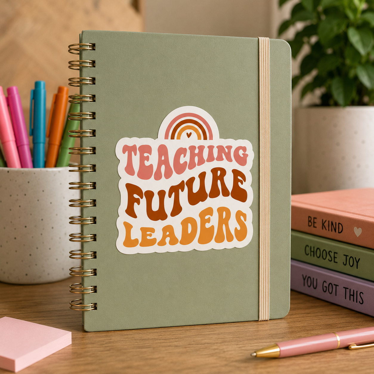 Teaching Future Leaders Sticker – 3” Retro Teacher Sticker – Boho Teacher Appreciation Sticker