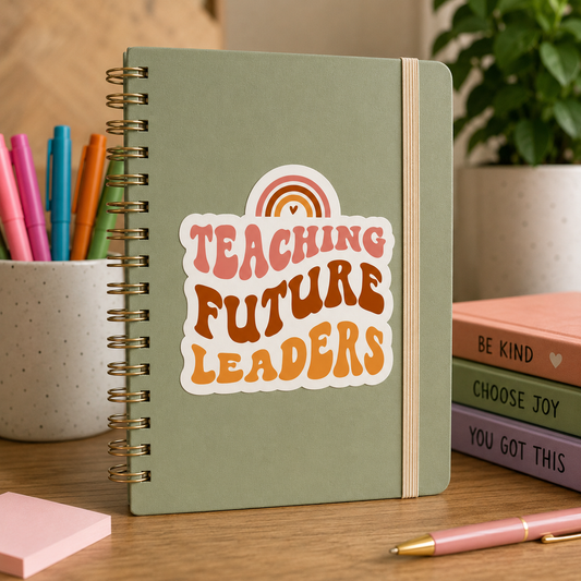 Teaching Future Leaders Sticker – 3” Retro Teacher Sticker – Boho Teacher Appreciation Sticker