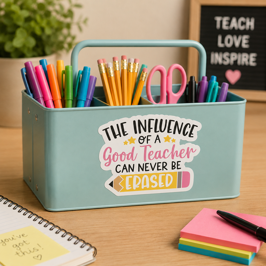 The Influence of a Good Teacher Can Never Be Erased Sticker – 3” Teacher Appreciation Sticker – Pencil Teacher Sticker