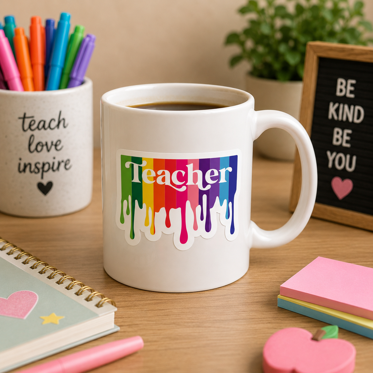 Rainbow Drip Teacher Sticker – 3” Colorful Teacher Appreciation Sticker – Retro Teacher Sticker