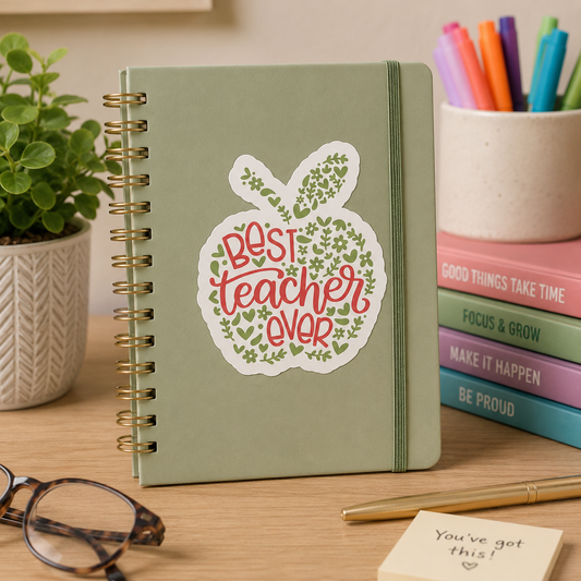 Best Teacher Ever Sticker – 3” Floral Apple Teacher Sticker – Teacher Appreciation Sticker