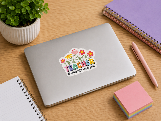 Teacher Helping Little Minds Grow Sticker – 3” Teacher Appreciation Sticker – Floral Teacher Sticker