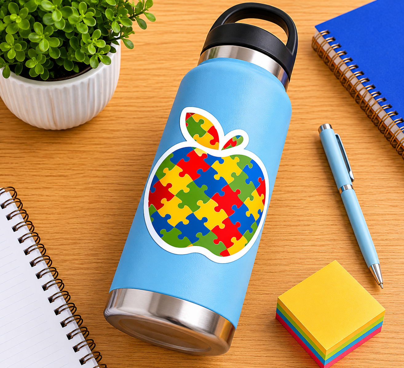 Autism Puzzle Apple Sticker – 3” Neurodiversity Teacher Sticker – Colorful Puzzle Piece Sticker