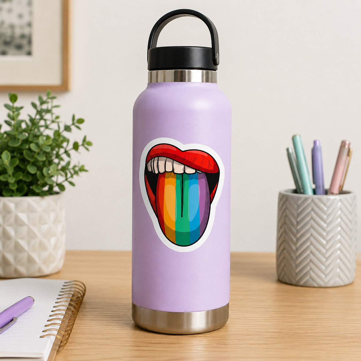 Rainbow Tongue Pride Sticker – 3” LGBTQ+ Pride Lips Sticker – Colorful Rainbow Sticker