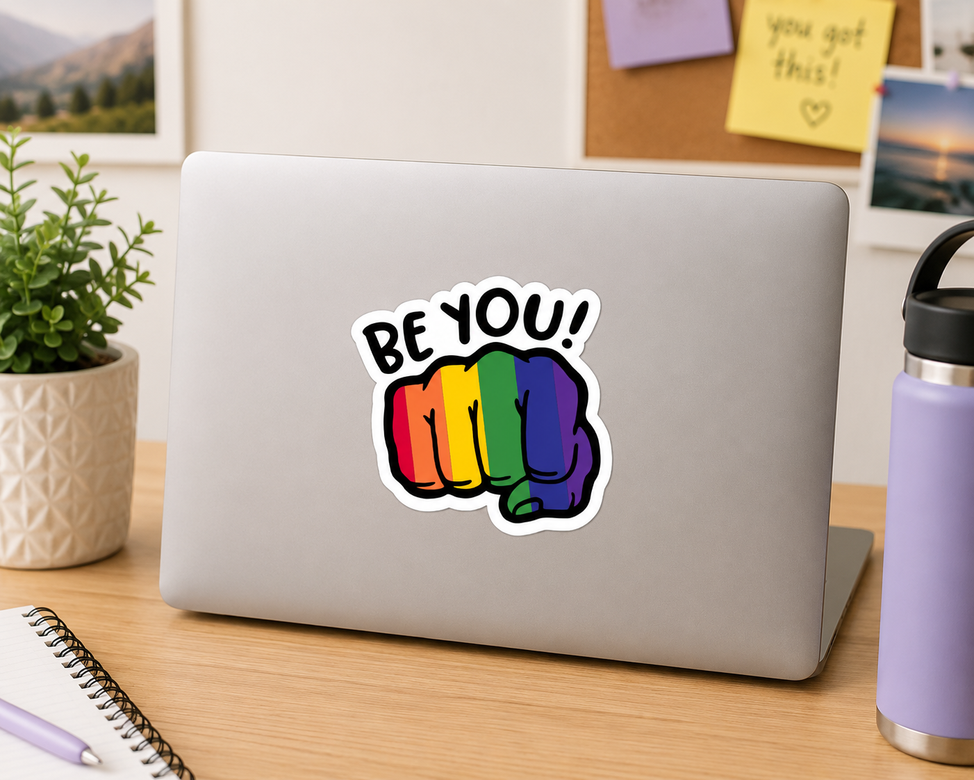 Be You Pride Sticker – 3” Rainbow Fist LGBTQ+ Sticker – Inspirational Pride Sticker