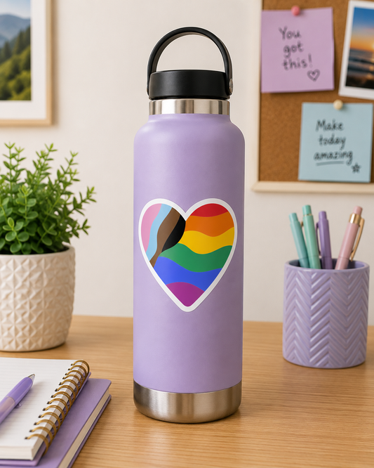 Inclusive Pride Heart Sticker – 3” LGBTQ+ Pride Sticker – Progress Pride Heart Sticker