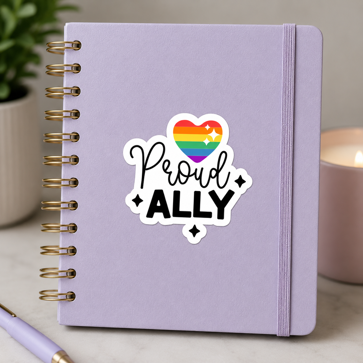 Proud Ally Sticker – 3” LGBTQ+ Ally Sticker – Rainbow Heart Pride Sticker