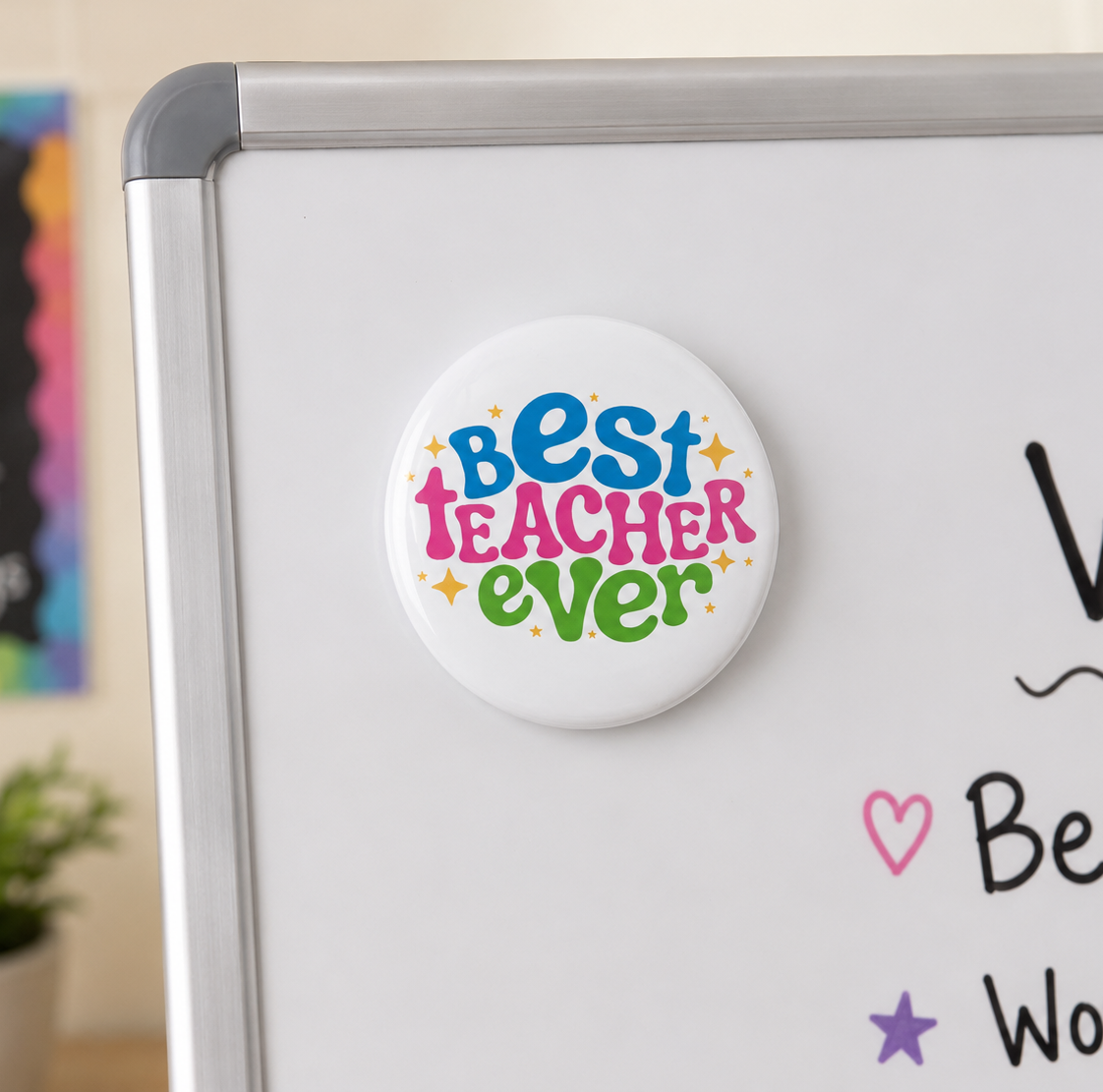 Best Teacher Ever Magnet – Round Teacher Appreciation Fridge Magnet – Colorful Classroom Gift