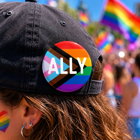 Ally Pride Button Pin – Rainbow LGBTQ+ Ally Pinback Button – 2.25” Inclusive Accessory