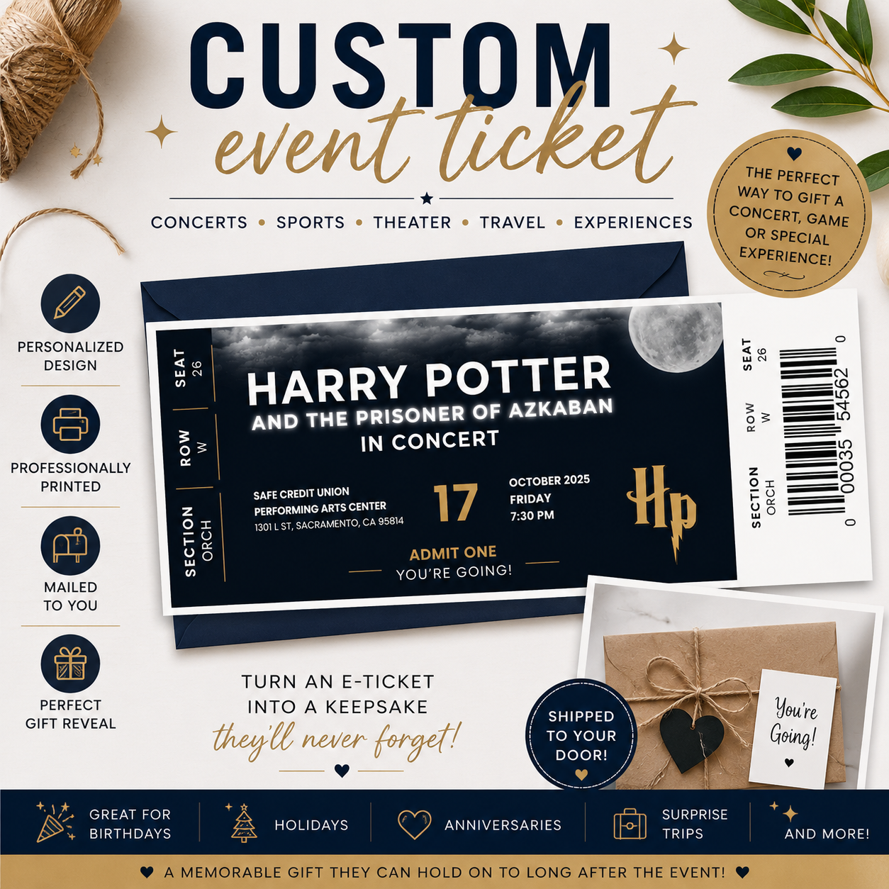 Custom Event Ticket Gift | Personalized Concert, Sports Keepsake Ticket