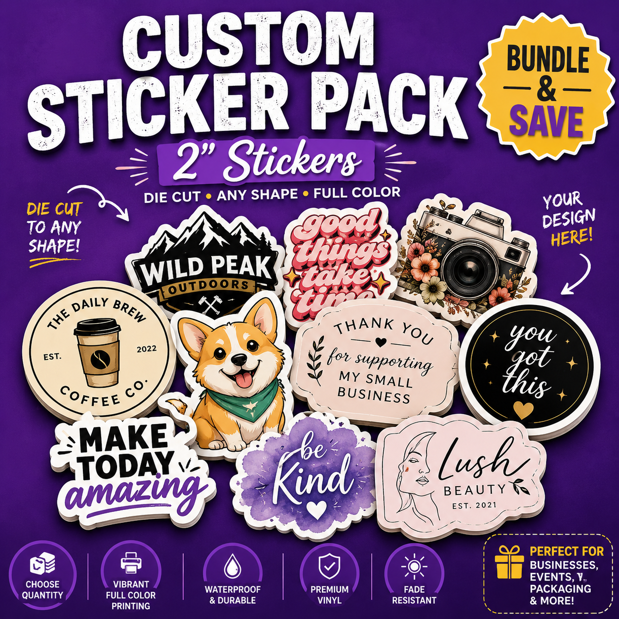 Custom 2” Sticker Pack Bundle | Personalized Die Cut Stickers