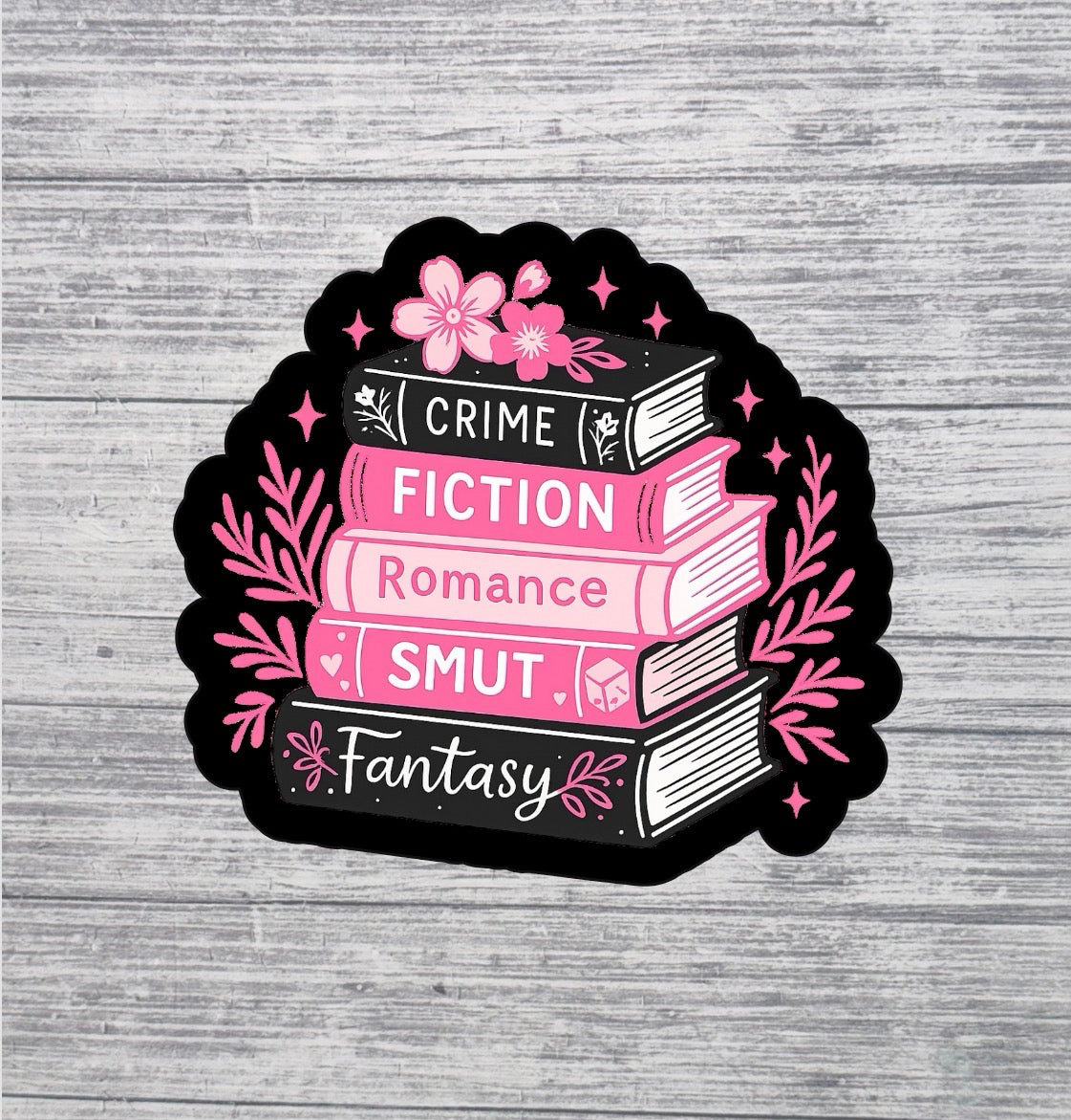 Crime, Fiction, Romance, Smut, Fantasy Book Stack Sticker