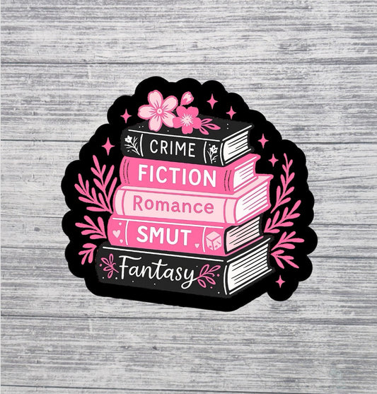 Crime, Fiction, Romance, Smut, Fantasy Book Stack Sticker