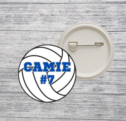 Volleyball Button Custom Personalized Name, Number & Colors Pin
