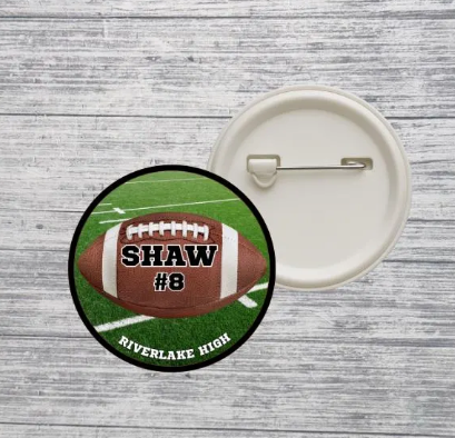 Football Button – Personalized Name, Number & School Pin