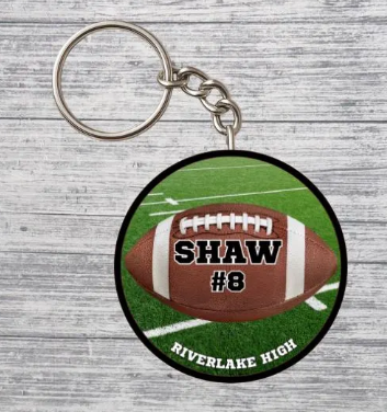 Football Keychain Basketball Pin Custom Personalized Name, Number & School Keychain