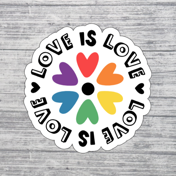Love Is Love Rainbow Heart Circle Sticker
