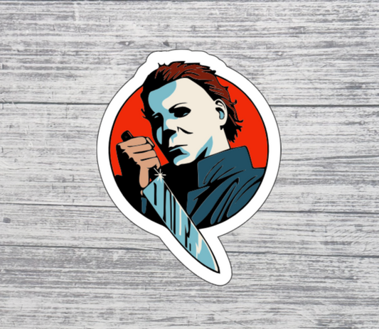 Spooky Slasher Portrait Sticker – Horror Knife Graphic Sticker