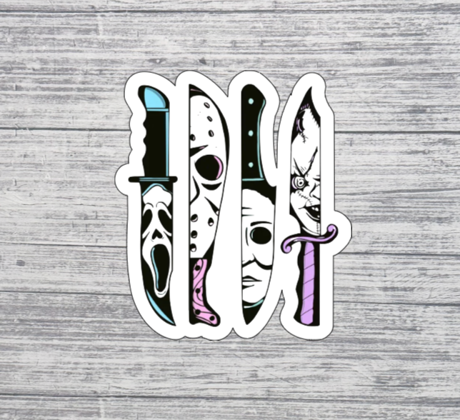 Horror Icon Knife Collage Sticker – Spooky Slasher Graphic Sticker