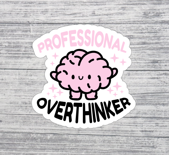Professional Overthinker Sticker – Cute Pink Brain Mental Health Humor