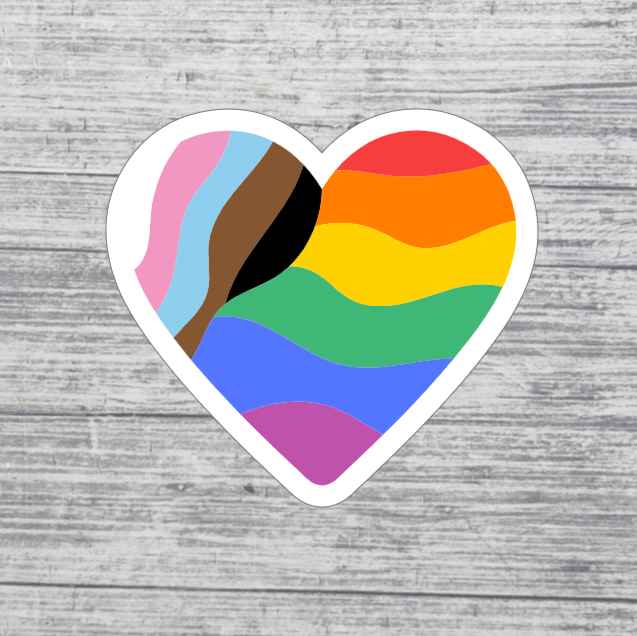 Inclusive Pride Heart Sticker – 3” LGBTQ+ Pride Sticker – Progress Pride Heart Sticker
