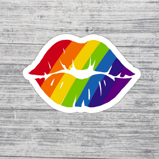 Rainbow Lips Pride Sticker – 3” LGBTQ+ Pride Kiss Sticker – Colorful Rainbow Lips Sticker