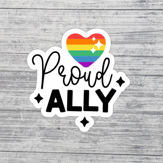 Proud Ally Sticker – 3” LGBTQ+ Ally Sticker – Rainbow Heart Pride Sticker