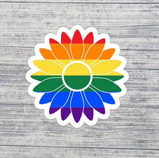 Rainbow Flower Pride Sticker – 3” LGBTQ+ Pride Flower Sticker – Colorful Rainbow Sticker