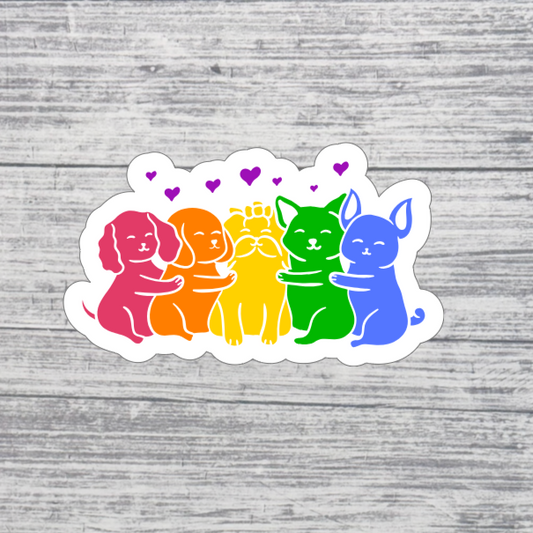 Rainbow Animal Hug Sticker – 3” LGBTQ+ Pride Sticker – Cute Inclusive Pet Sticker