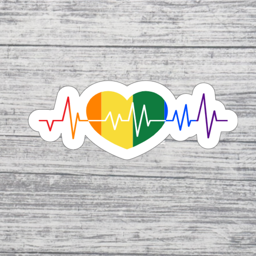 Pride Heartbeat Sticker – 3” Rainbow Heart Sticker – LGBTQ+ Pride Sticker
