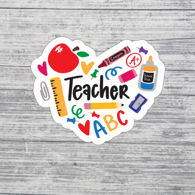 Teacher Heart Sticker – 3” Teacher Appreciation Sticker – Cute School Supplies Sticker